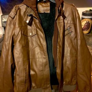 Mens 3XL Faux Leather Jacket with hood